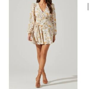 Astr Yellow Multi Floral Long Sleeve Wrap Dress